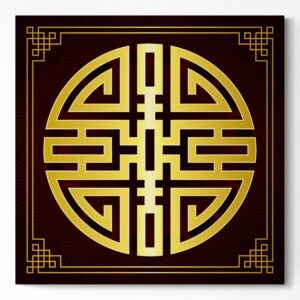 Cái Feng Shui Symbol of Wealth Attraction on Square Canvas - Dark Red - 36x36